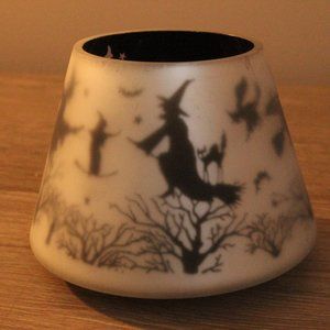 Yankee Candle Mini Glass Topper Lamp Shade Halloween Flying Witch & Bats